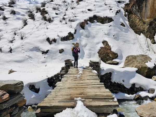 Local Wooden Bridges Of Manaslu Region
